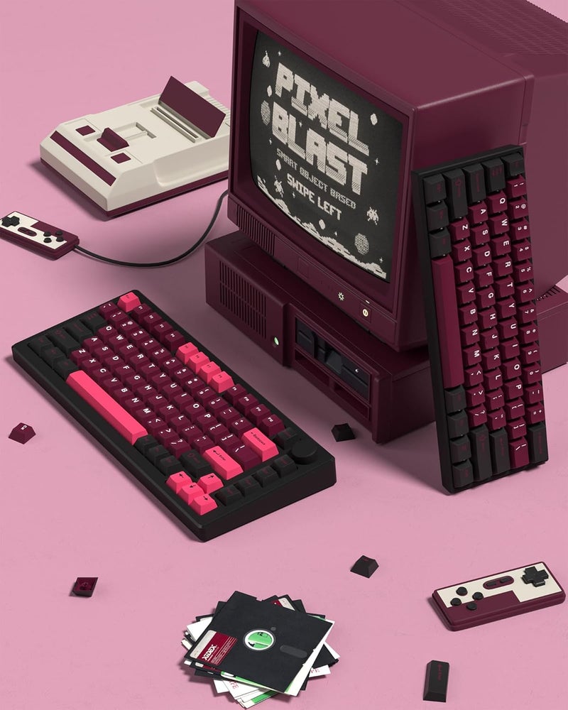 COSTOM Womier Double Shot PBT Keycaps Set 138 Keys, Cherry Profile Custom Keycaps 60 65 75 100 Percent for 61/64/68/84/87/100/104/108 Retro Gaming Mechanical Keyboard (HotPink Black) - Image 3